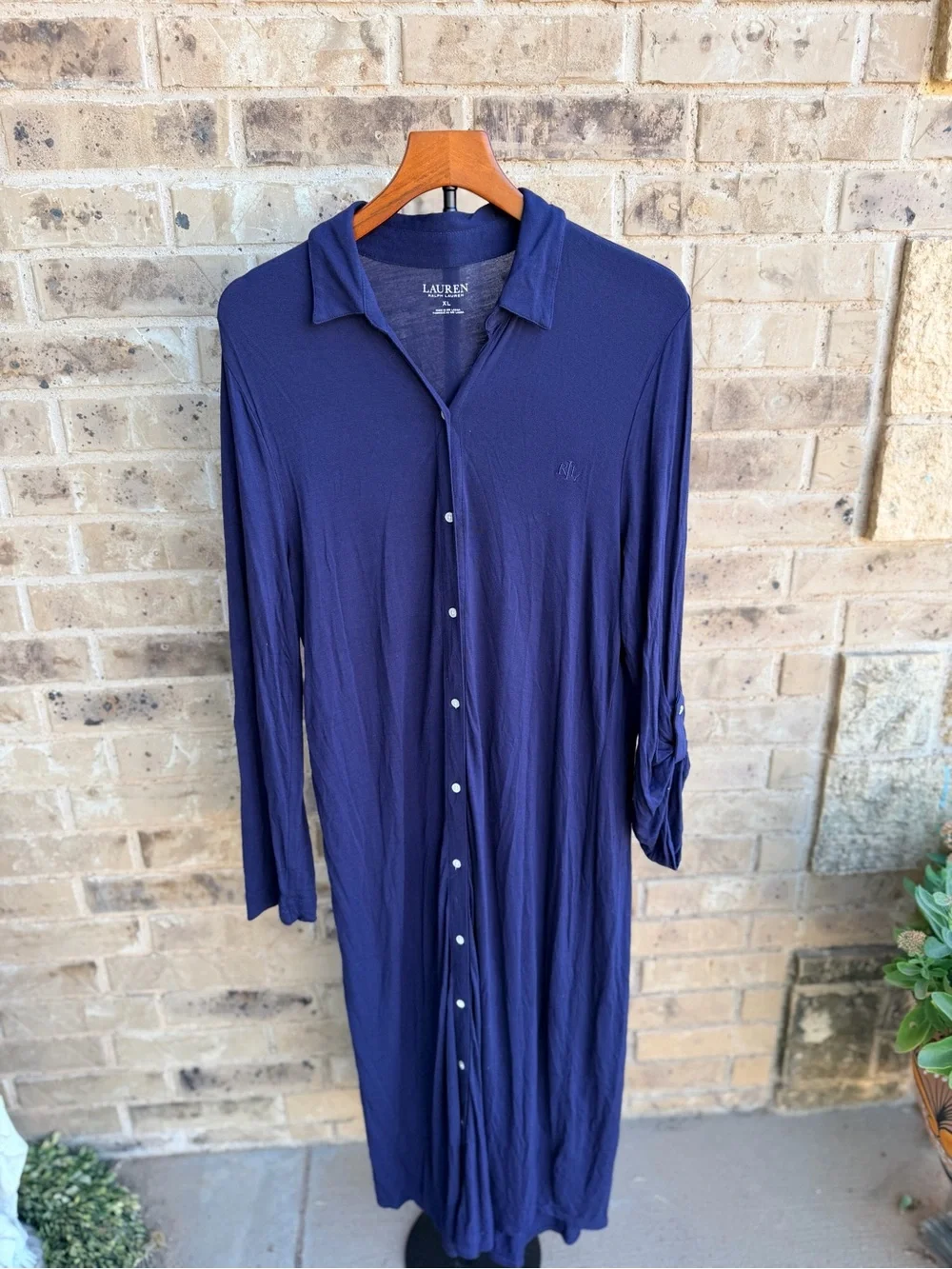 Ralph Lauren Women’s Long Button-Front Navy Sleep Shirt Dress Size XL